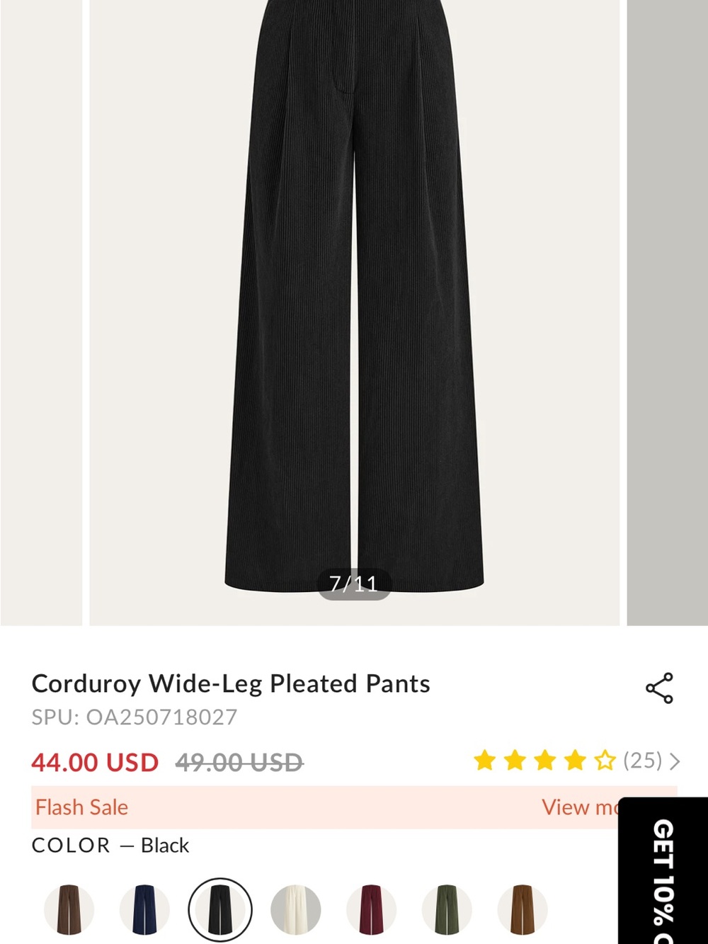 Commense Black Corduroy Wide-Leg Pleated Pants